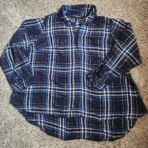 Lane Bryant Blue And Gold Plaid Button Down